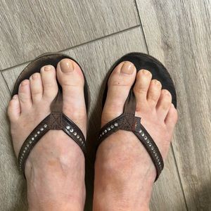 Brown Rainbow Sandals with Rhinestones